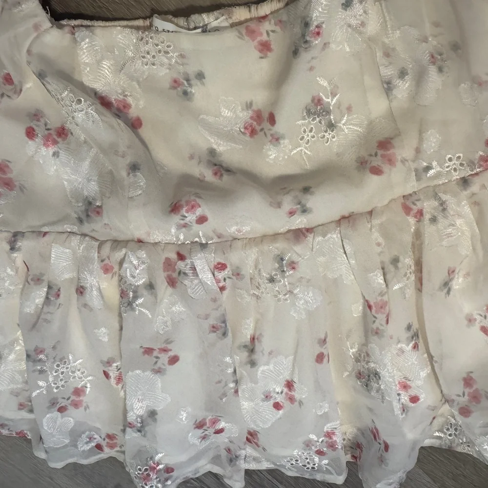 Altar'd State Cream Smocked Top with Subtle Pastel Floral - Picture 4 of 8